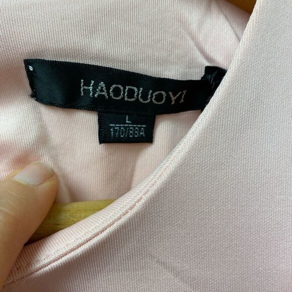 HAODUOYI pale pink ruffle front long‎ sleeve sheath dress - Picture 4 of 7